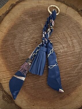 Navy Blue Braided Tassel Keychain Scarf Accessory